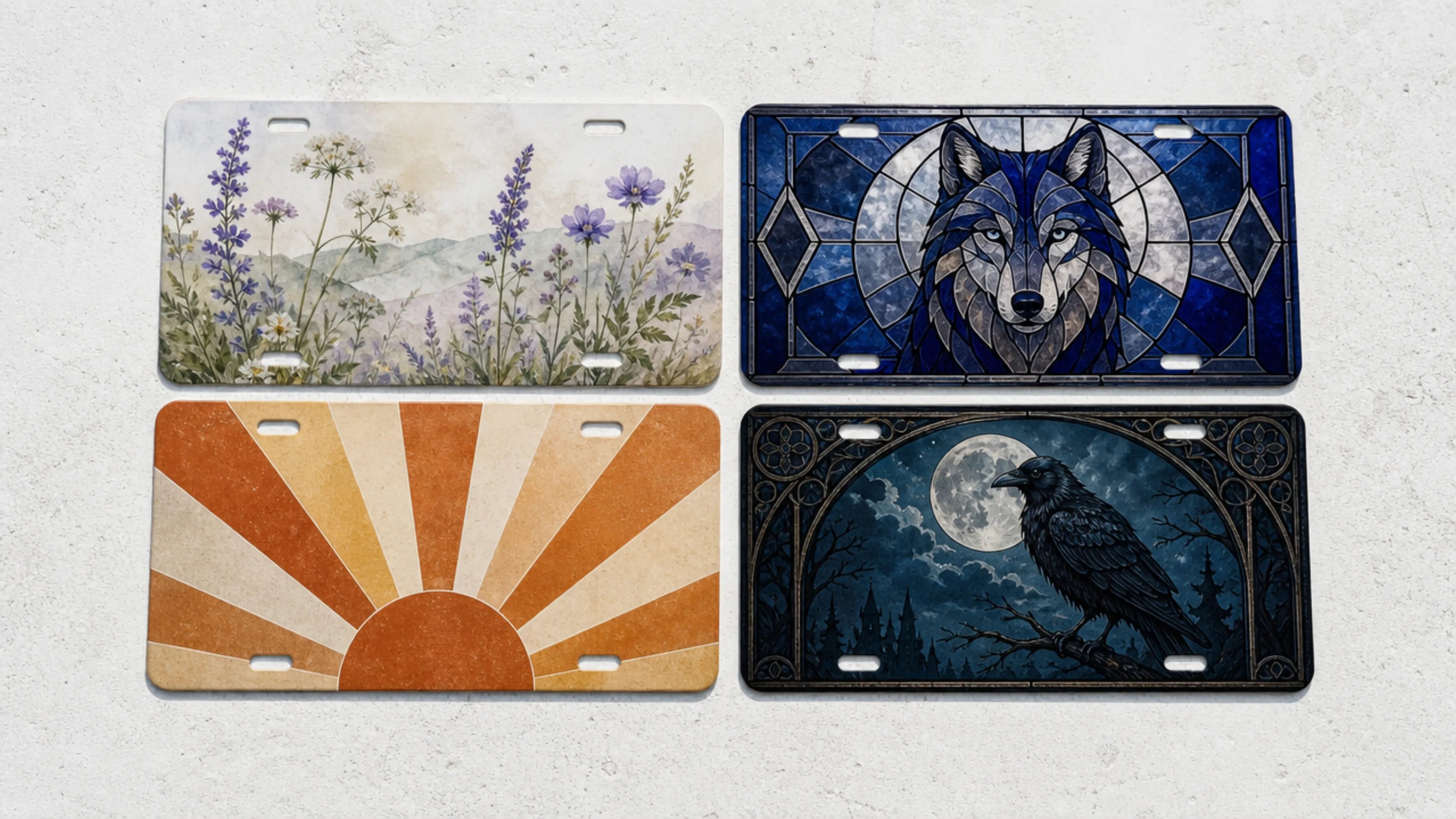 Front License Plate Ideas: Watercolor, Stained Glass, Retro, and Gothic Art Styles - Road Muse