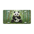 panda eating bamboo vanity plate lifestyle shot — soft green panda bamboo forest license plate
