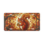 autumn squirrel fall forest vanity plate lifestyle shot — woodland seasonal squirrel license plate