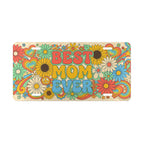 best mom ever retro floral vanity plate — sunflower rainbow daisy bubbly BEST MOM EVER license plate