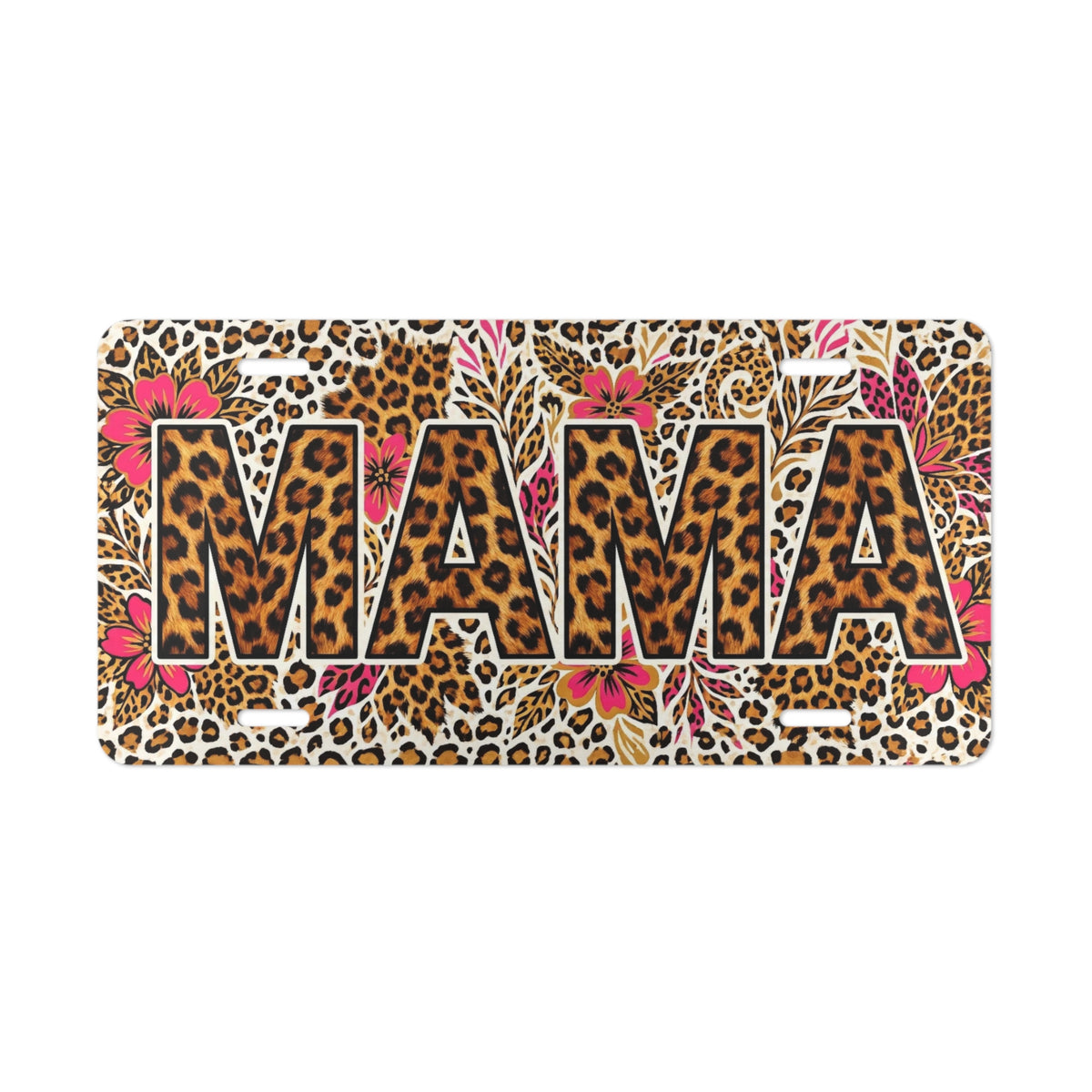 leopard floral mama bold vanity plate — distressed MAMA leopard print vivid floral license plate