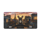 french bulldog paris rooftops vanity plate lifestyle shot — Parisian evening dog license plate