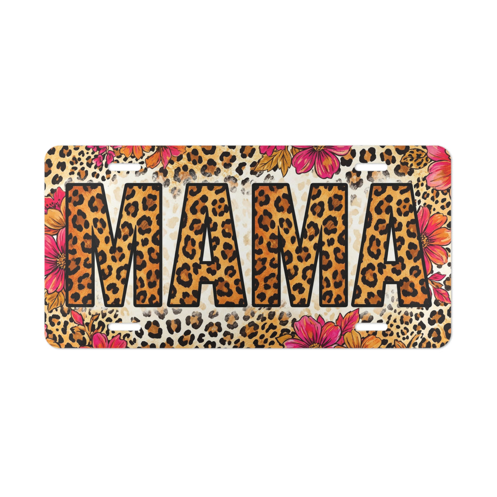 leopard floral mama vanity plate — warm caramel leopard print cheetah MAMA license plate