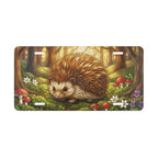 woodland hedgehog mushroom vanity plate lifestyle shot — forest cottagecore license plate