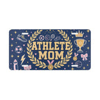 athlete mom vanity plate lifestyle shot — navy gold ATHLETE MOM sports license plate