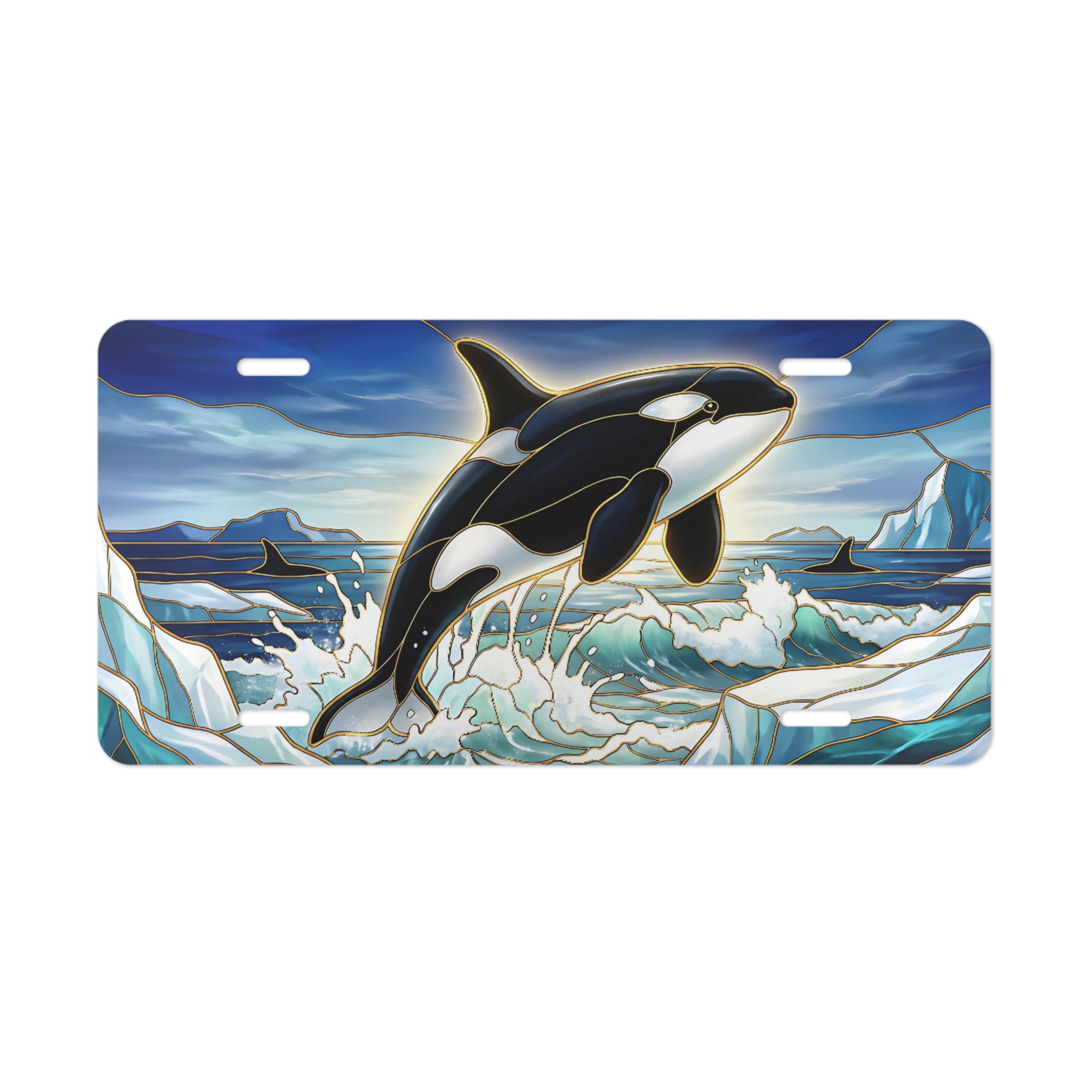 orca whale ocean waves vanity plate lifestyle shot — marine wildlife glacier license plate