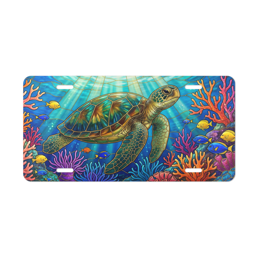 sea turtle ocean scene vanity plate lifestyle shot — coral reef underwater license plate