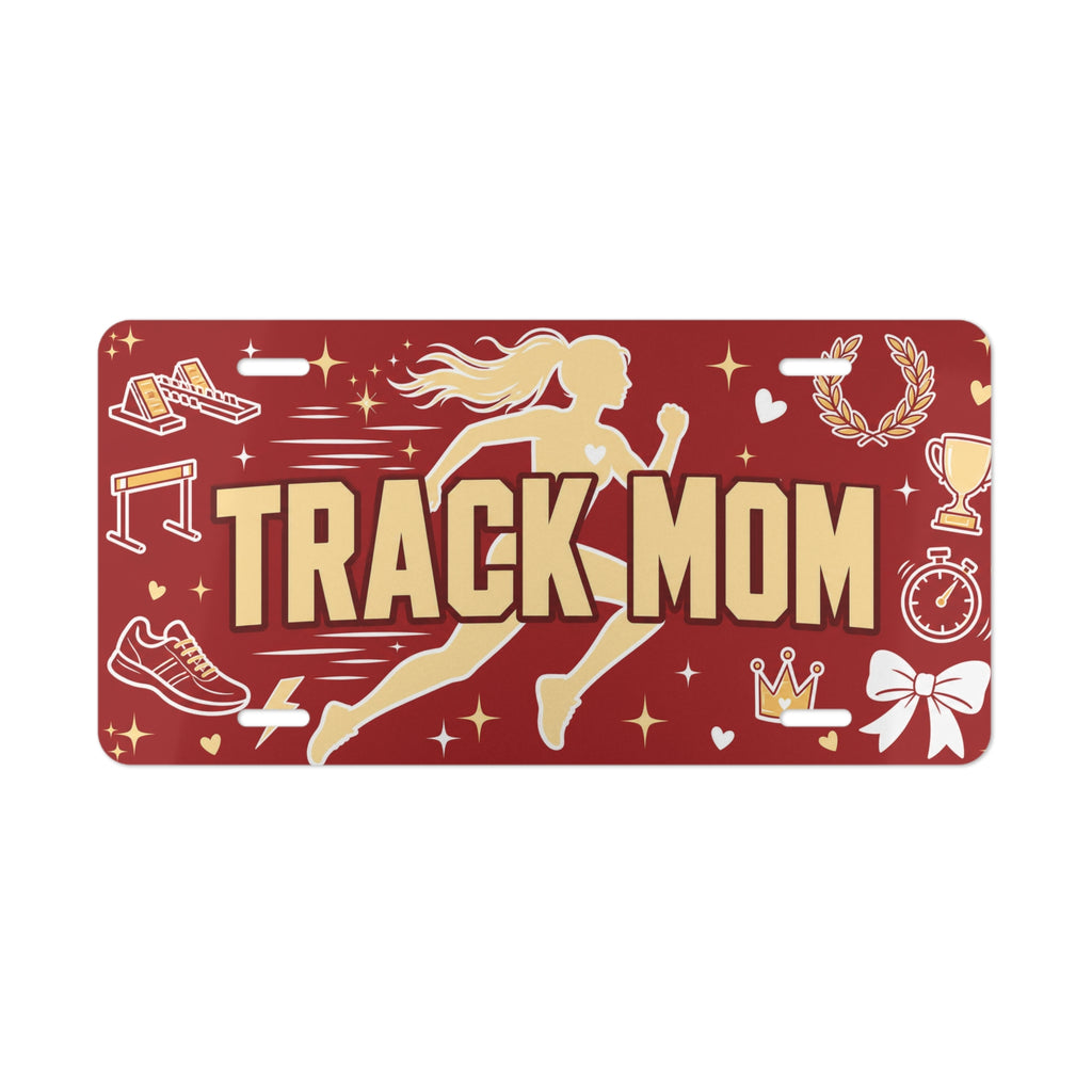track mom vanity plate lifestyle shot — TRACK MOM runner sports license plate
