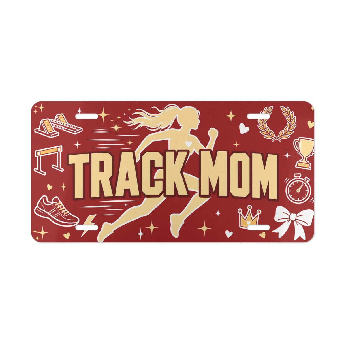 track mom vanity plate lifestyle shot — TRACK MOM runner sports license plate