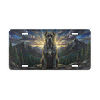 mountain mastiff vanity plate lifestyle shot — scenic dog mountain wilderness license plate