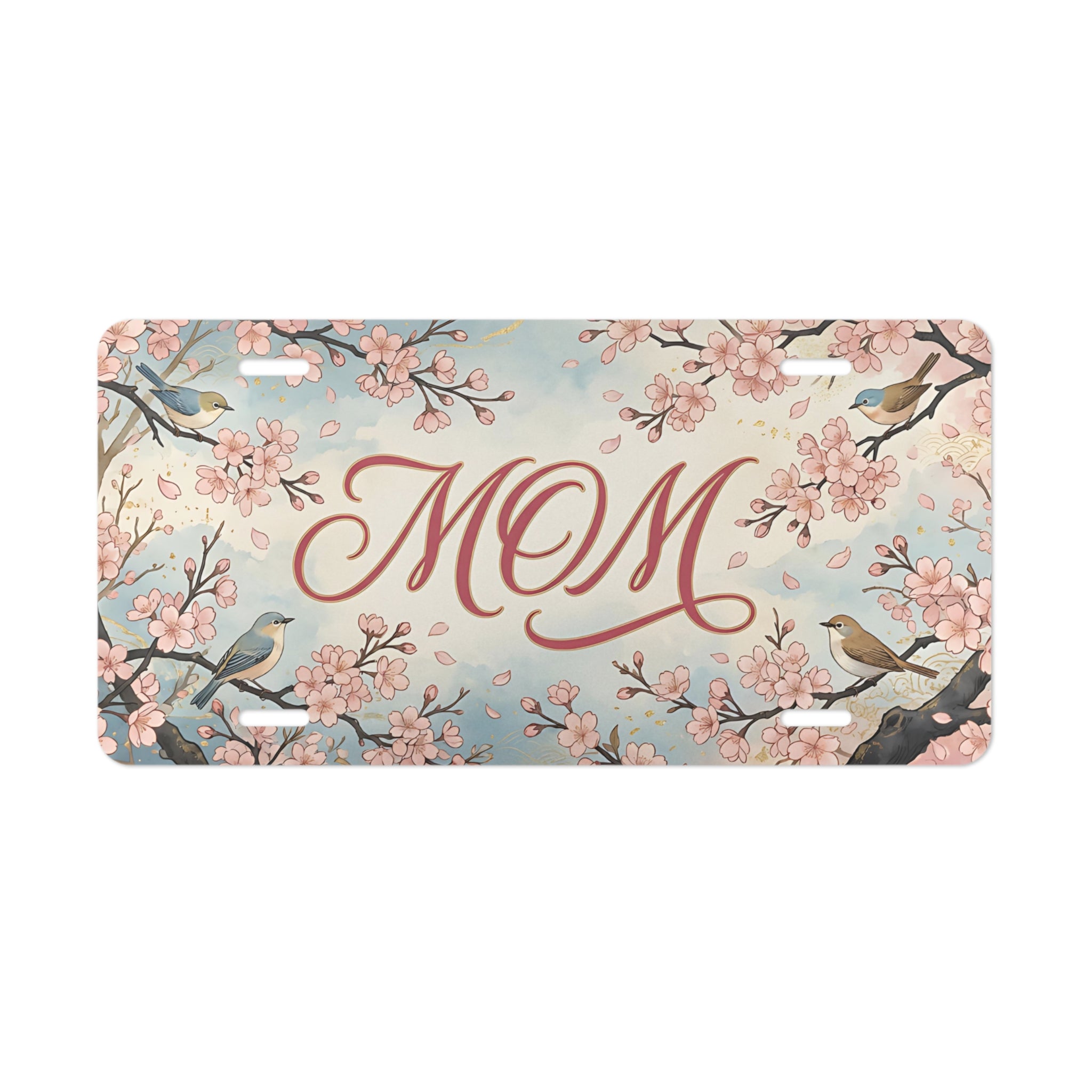 mom cherry blossom birds vanity plate — blush pink songbird cherry blossom MOM license plate