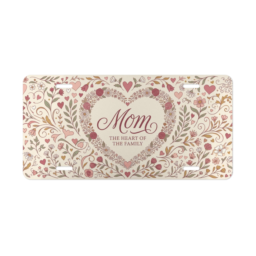mom heart of the family vanity plate — blush rose floral heart wreath sentimental license plate