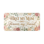 first my mom forever my friend gold watercolour vanity plate — warm gold rose watercolour script license plate