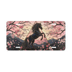 black unicorn cherry blossoms vanity plate lifestyle shot — fantasy horse blush pink license plate