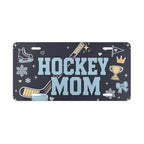 hockey mom vanity plate lifestyle shot — navy HOCKEY MOM rink sports license plate