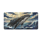 majestic whale surfacing vanity plate — deep ocean blue gold breaching whale license plate