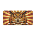 owl illustration vanity plate — rich amber burnt rust gold stained glass owl license plate