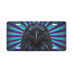 raven head radiant rays vanity plate — jewel-tone blue purple teal stained glass license plate
