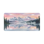 mountain lake reflection vanity plate — soft pink lavender and mist blue watercolor license plate