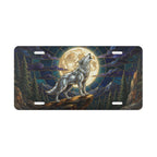 howling wolf moon vanity plate — stained glass wolf full moon midnight blue gold license plate
