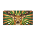 stag portrait vanity plate — warm amber forest green stained glass deer license plate