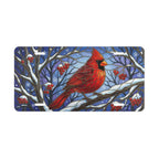 cardinal snowy branch vanity plate — vivid scarlet red cardinal snow-dusted branch license plate