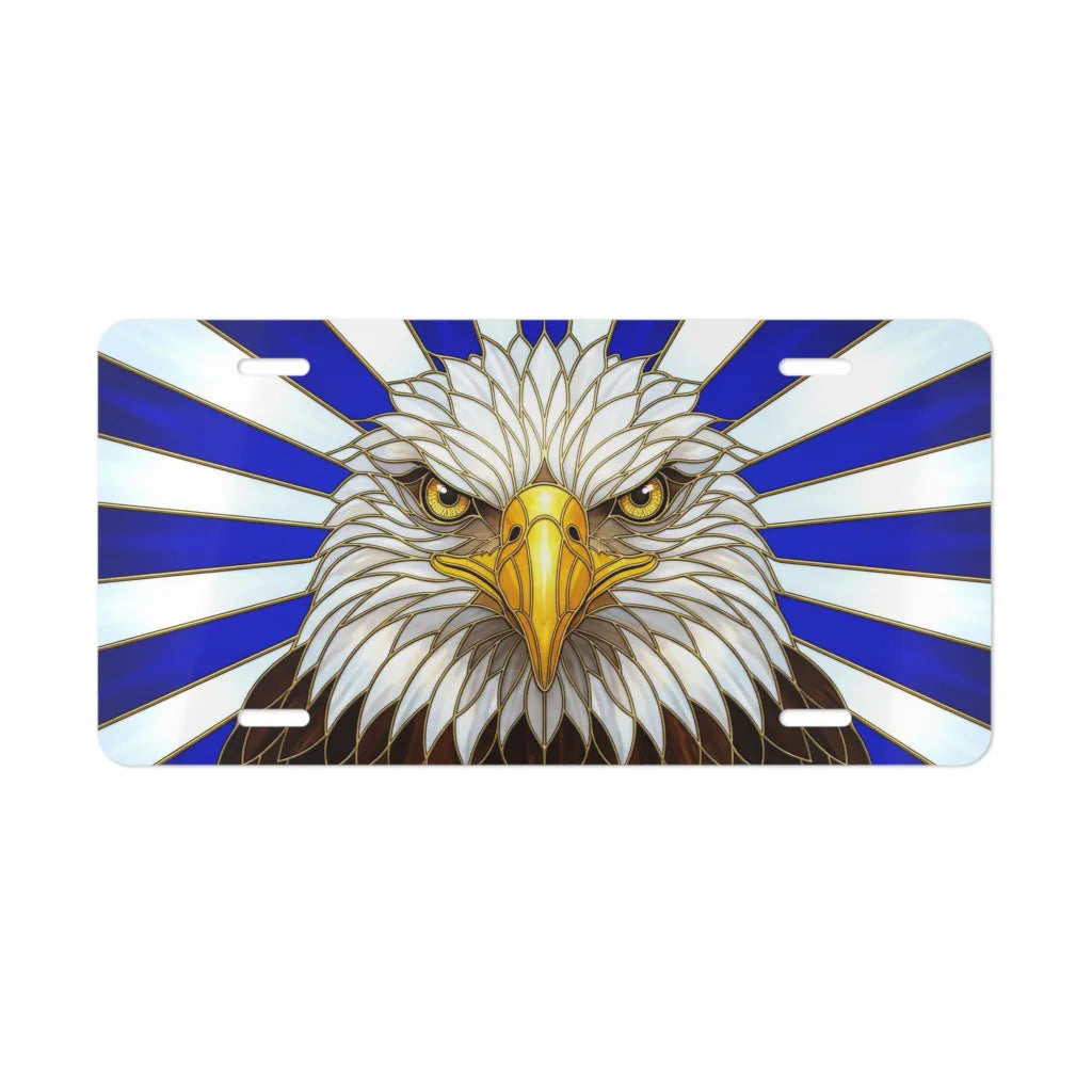 bald eagle head vanity plate — deep navy crisp white stained glass eagle license plate