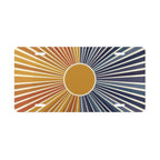 retro sunburst indigo sunrise vanity plate — warm amber peach and deep indigo license plate