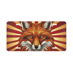 red fox face vanity plate — vivid burnt red amber gold stained glass fox license plate