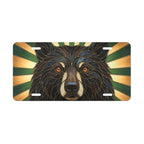 woodland bear face vanity plate — deep brown black ink stained glass bear forest license plate