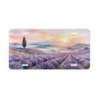 lavender field sunset vanity plate — watercolor soft violet and warm sunrise license plate