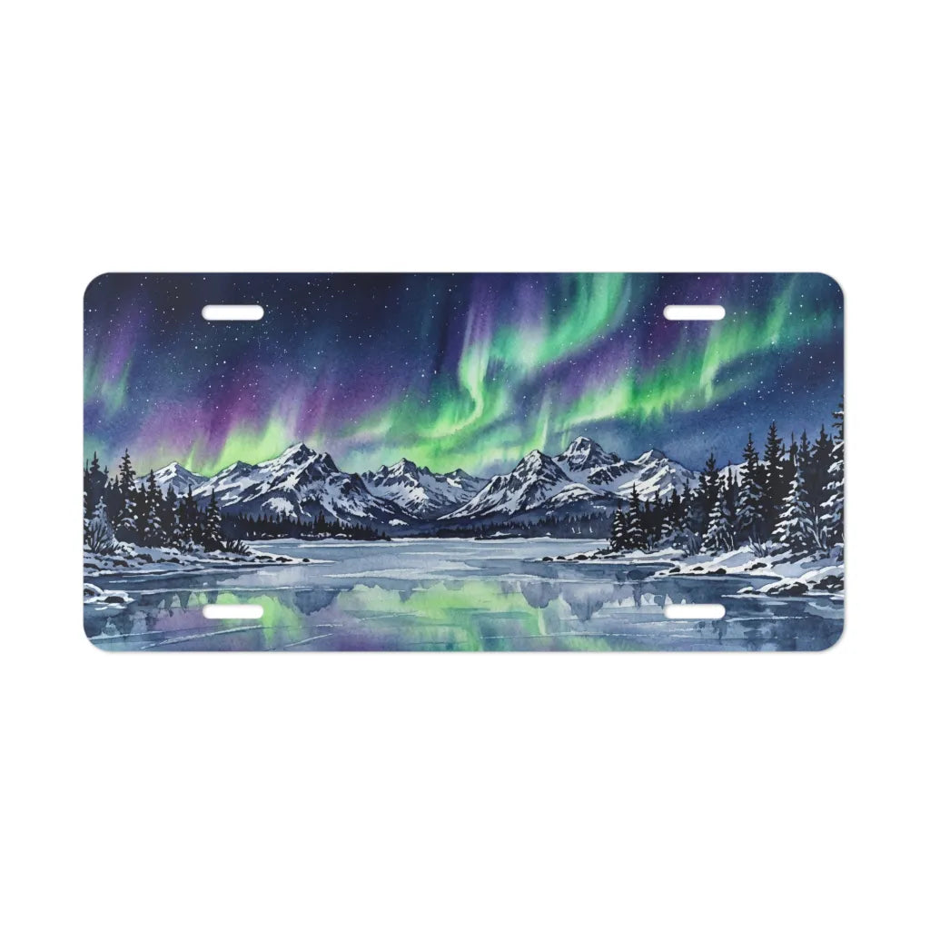 northern lights aurora vanity plate — electric green and violet aurora borealis license plate