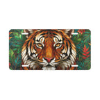stained glass lion vanity plate — rich amber gold ochre lion portrait license plate