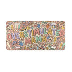 overstimulated mama vanity plate — colorful pastel doodle funny mom license plate