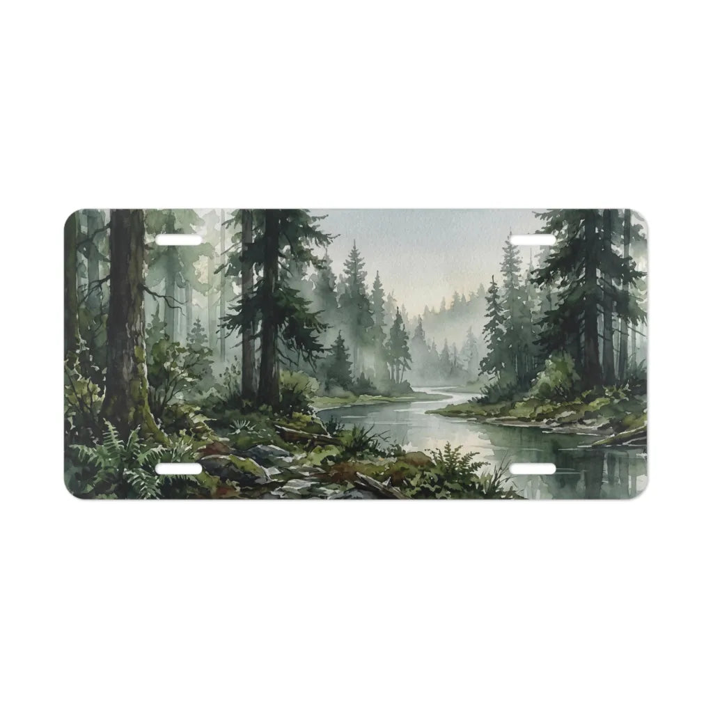 misty forest river vanity plate — sage green foggy blue woodland watercolor license plate