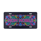 mom mobile vanity plate — neon pink blue yellow retro MOM MOBILE license plate