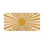 retro sunburst yellow orange vanity plate — muted mustard peach cream circular license plate