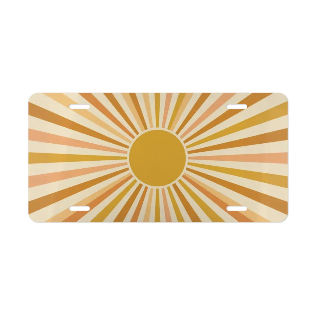 retro sunburst yellow orange vanity plate — muted mustard peach cream circular license plate