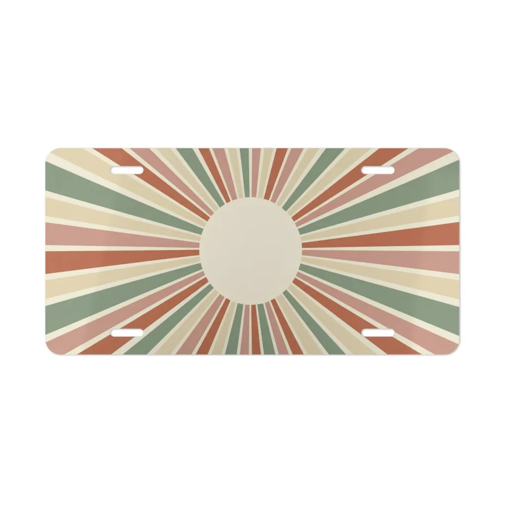 retro sunburst monogram circle vanity plate — sandy cream terracotta and sage earth tone license plate