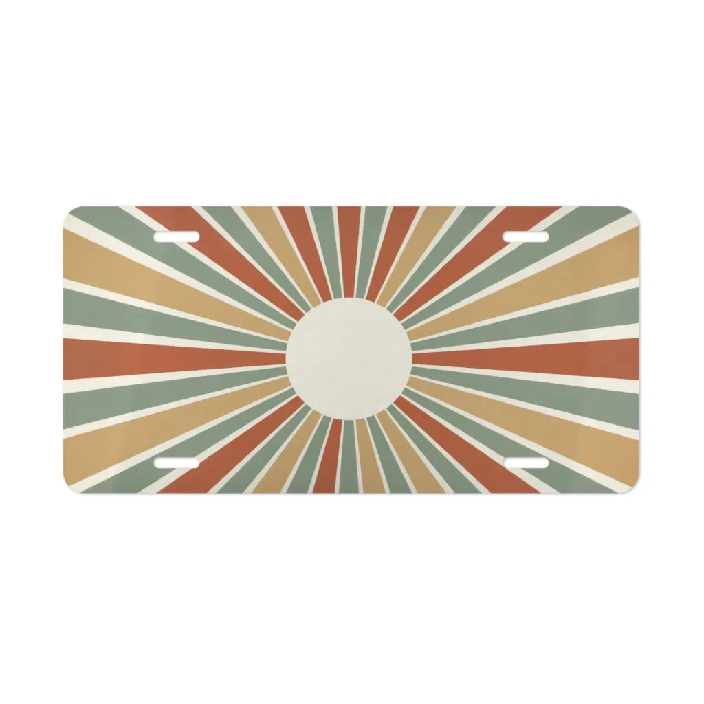 retro sunburst vintage rays vanity plate — rust mustard sage and cream earth tone license plate