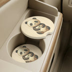 kawaii panda soapstone coaster in vehicle cup holder — cute car accessory