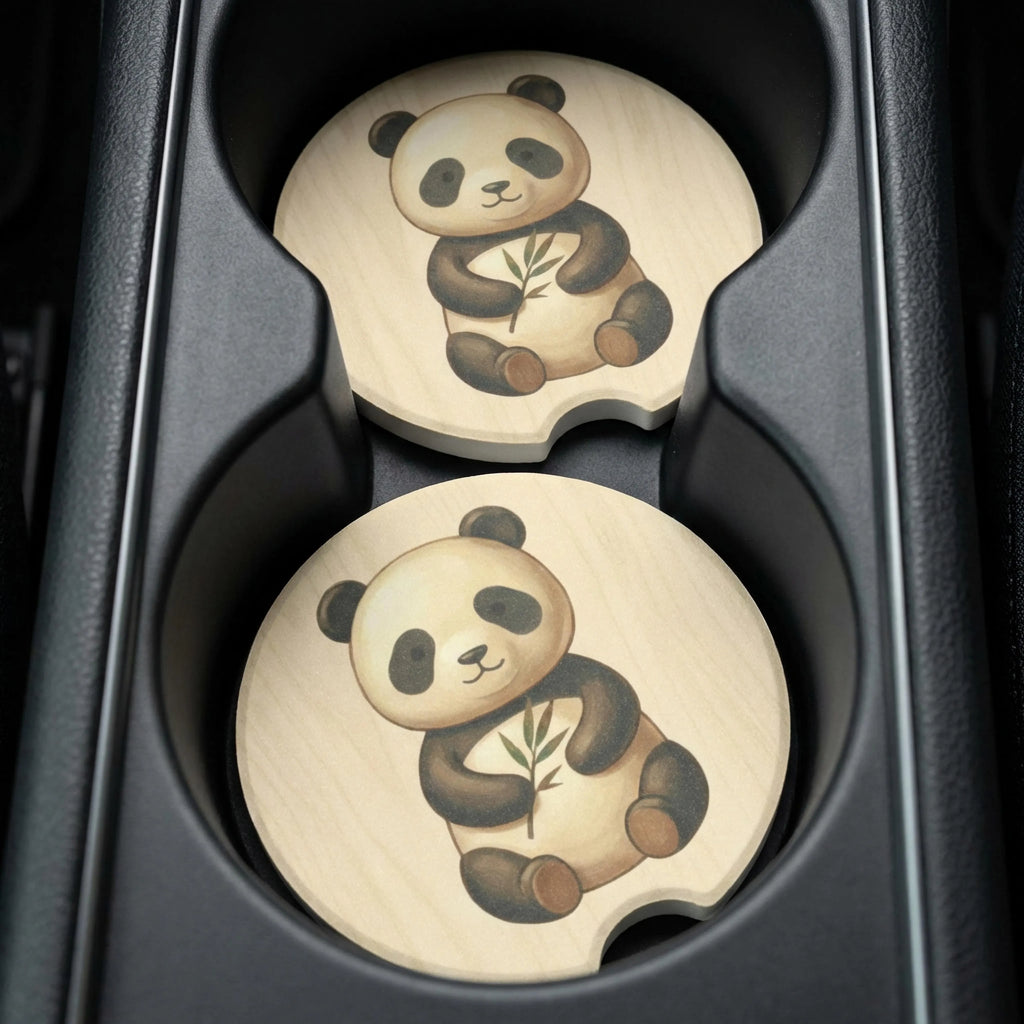 panda car coaster close-up showing soft matte watercolor print detail