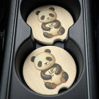 panda car coaster close-up showing soft matte watercolor print detail