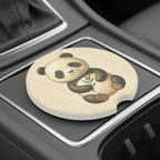soapstone drink coaster with bamboo panda design — fits most car cup holders