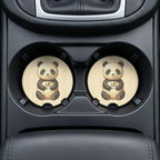 panda bamboo watercolor coaster in cup holder lifestyle shot — calm commute