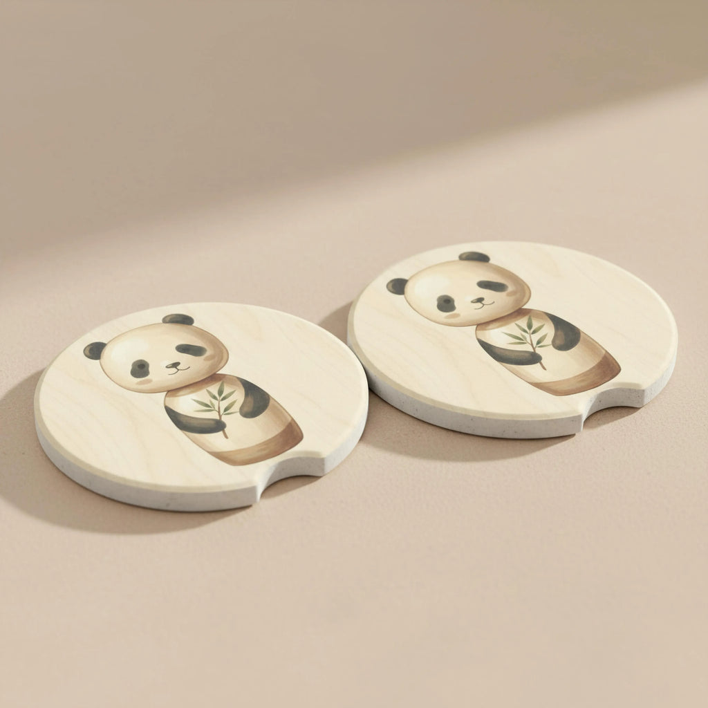 cute panda coaster lifestyle shot in car — calm commute accessory