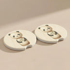 cute panda coaster lifestyle shot in car — calm commute accessory