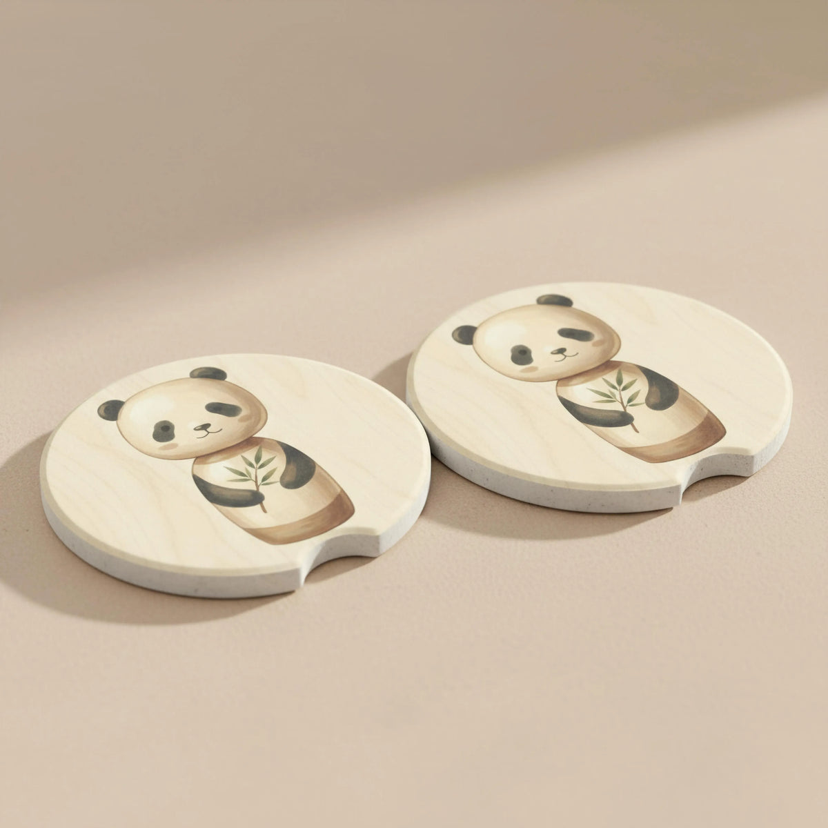 cute panda coaster lifestyle shot in car — calm commute accessory
