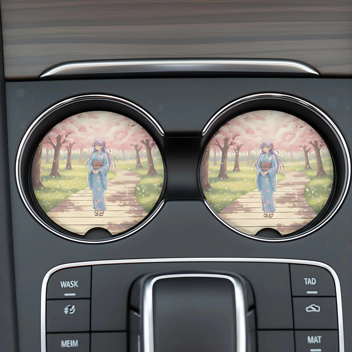 Anime Girl Kimono Cherry Blossom Car Coasters Set - Road Muse