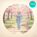 Anime Girl Kimono Cherry Blossom Car Coasters Set - Road Muse